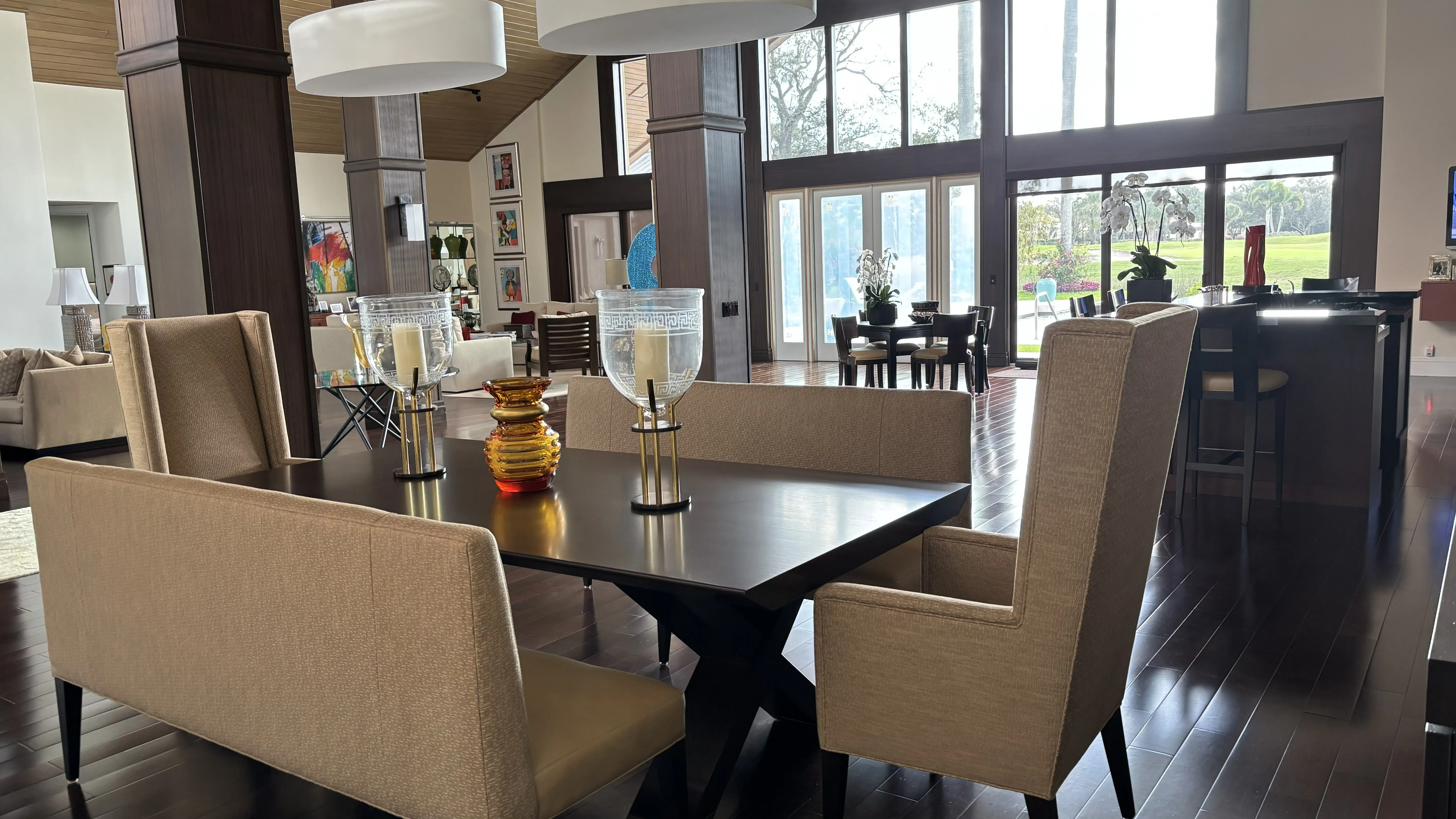 Modern dining area in a well-maintained office or commercial space cleaned by NEXGEN